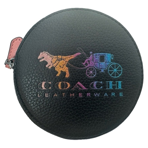 COACH BLACK/MULTI REXY & CARRIAGE ROUND COIN BAG PURSE 88766 - Picture 1 of 6
